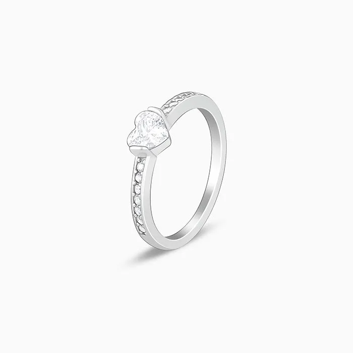 Silver Zircon Heart Set In Shine Ring
