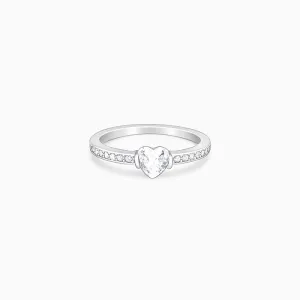 Silver Zircon Heart Set In Shine Ring