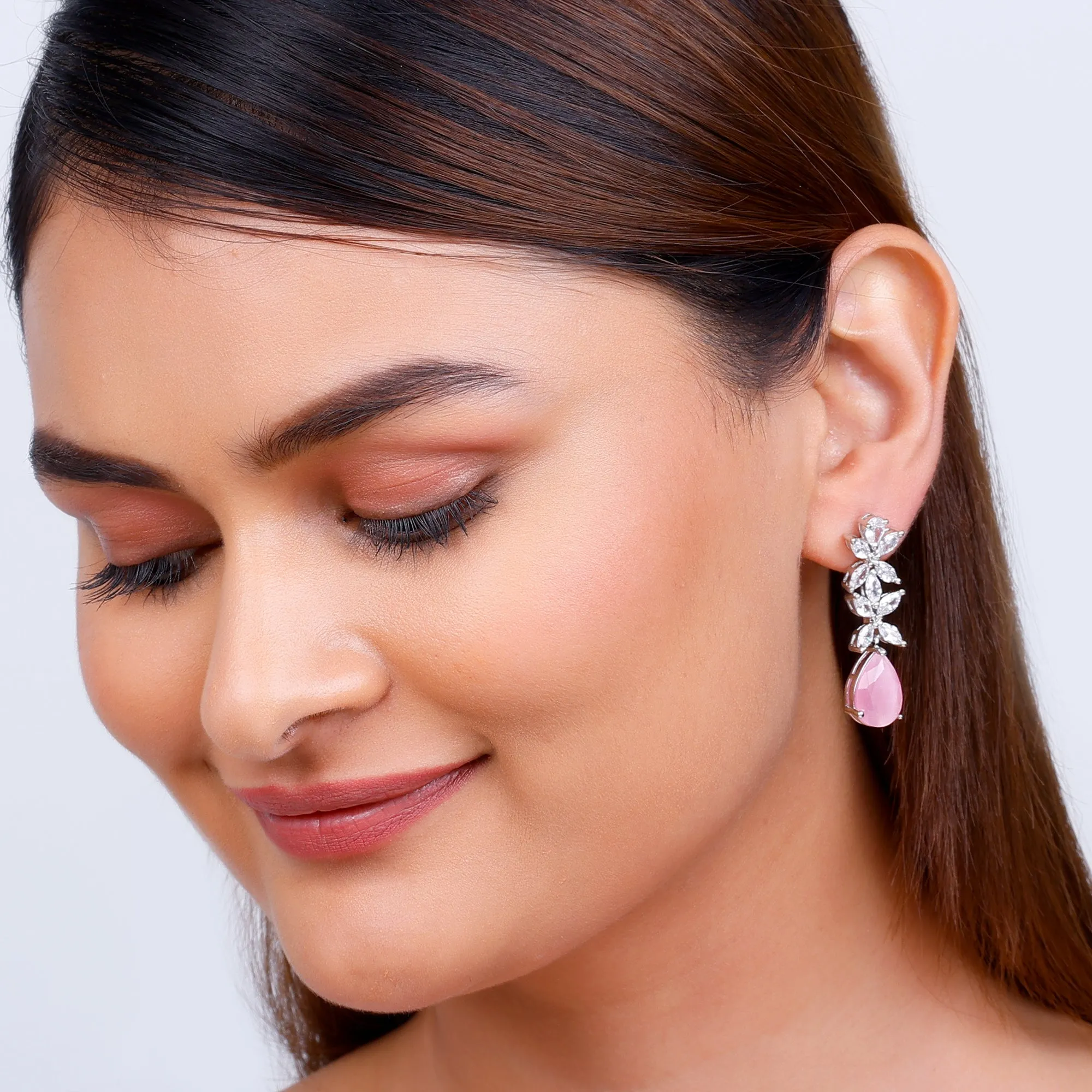 Silver Zircon Studded Magical Drop Earrings