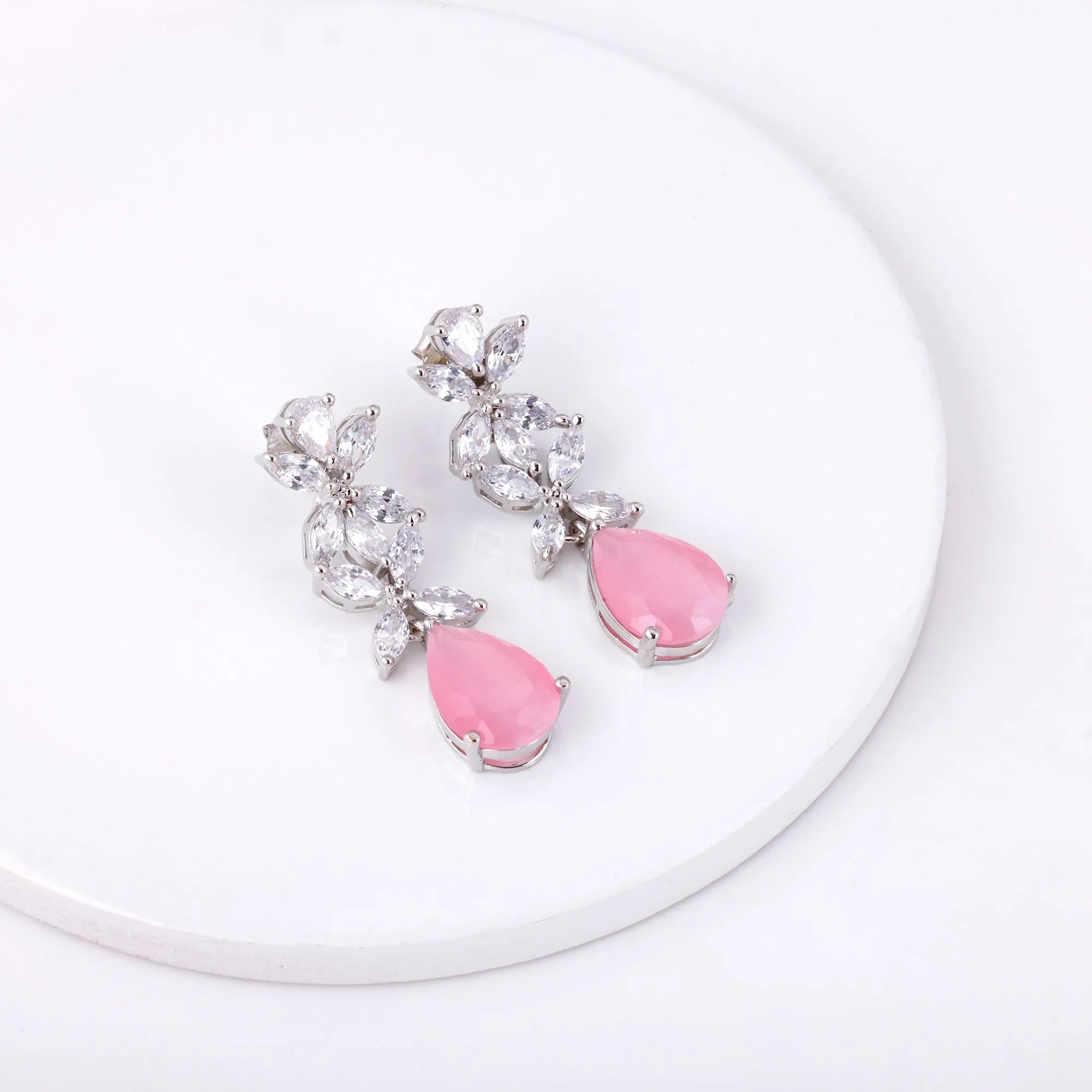 Silver Zircon Studded Magical Drop Earrings