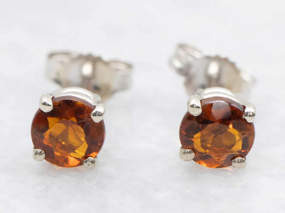 Simple White Gold Citrine Stud Earrings
