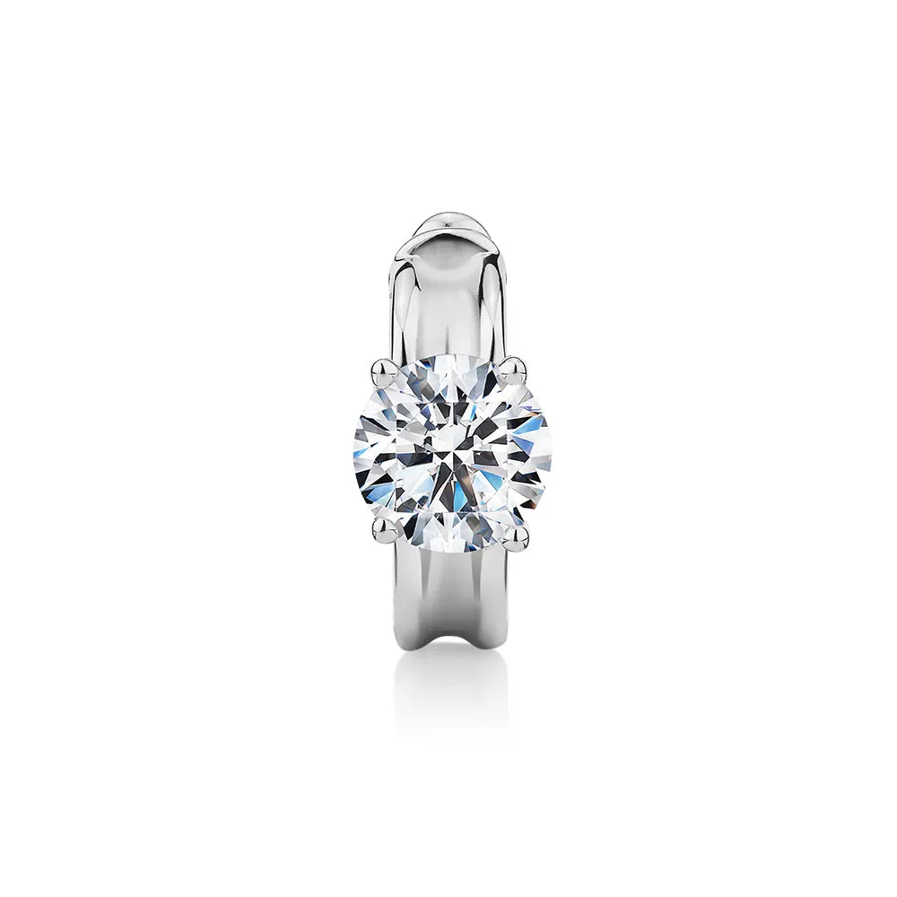 Single earring cuff with 1.03 carat* diamond simulant in 10 carat white gold and sterling silver