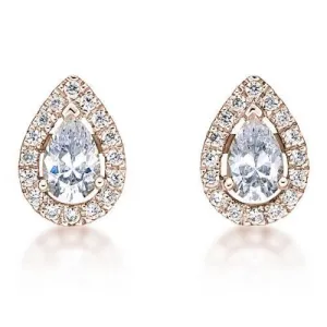 Small Pear Halo Earrings in Rose Gold