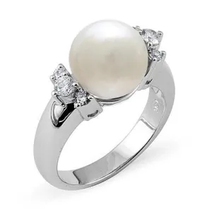 South Sea White Pearl Ring in White Gold with Diamonds - 10-11mm