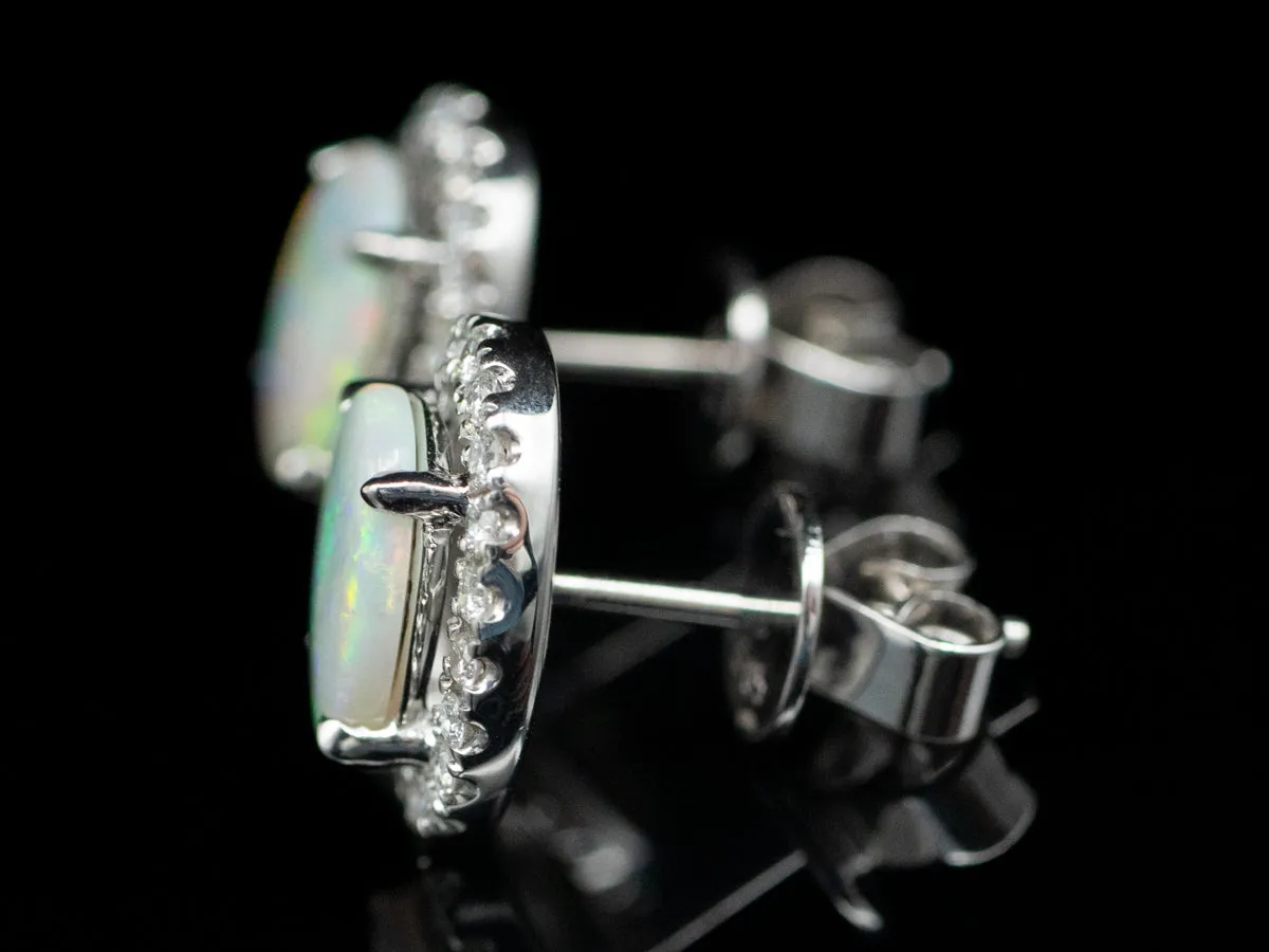 Sparkling Opal and Diamond Halo Stud Earrings