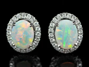 Sparkling Opal and Diamond Halo Stud Earrings