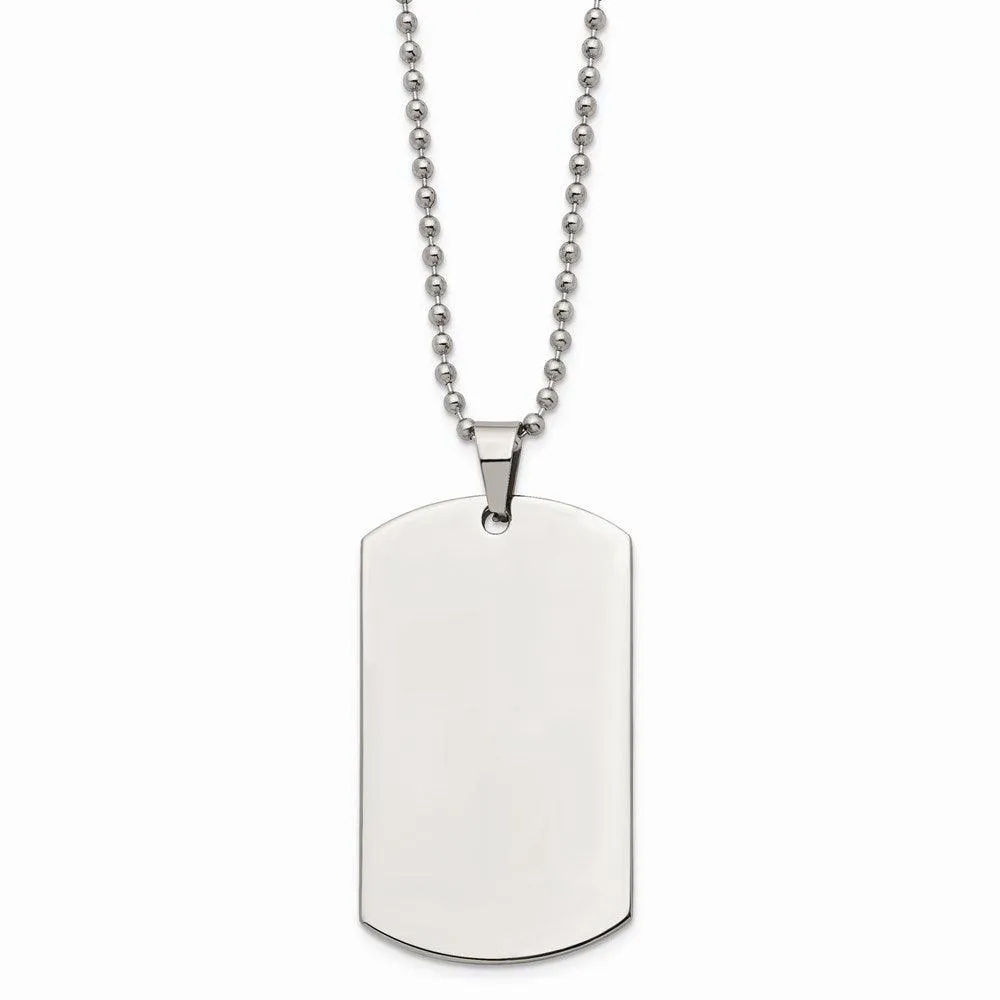 Stainless Steel Brushed & Polished Rounded Edge 2mm Thick Dog Tag Necklace