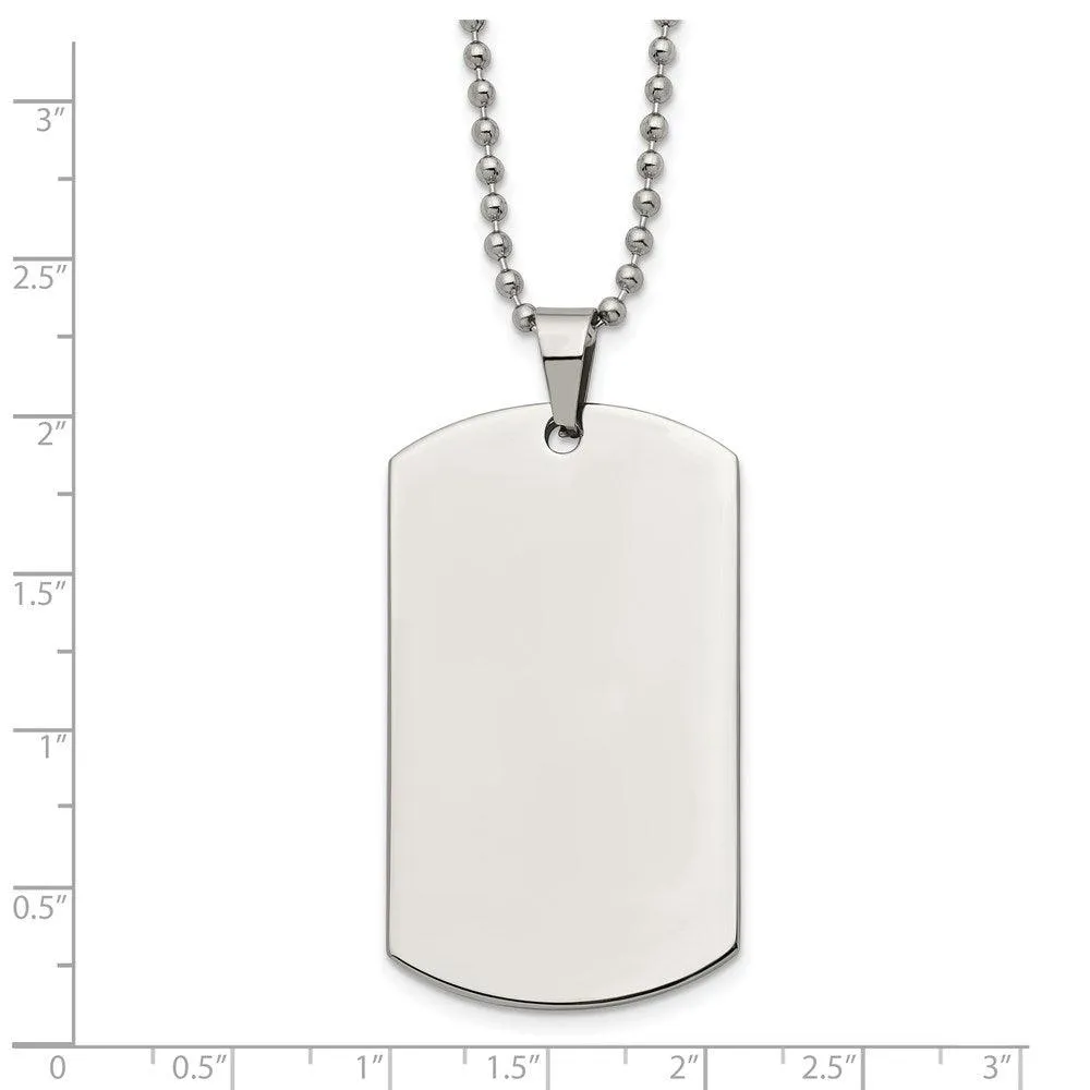 Stainless Steel Brushed & Polished Rounded Edge 2mm Thick Dog Tag Necklace