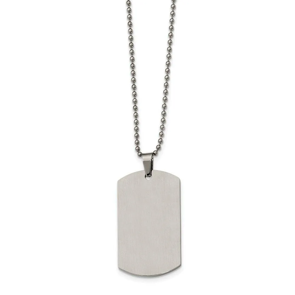 Stainless Steel Brushed & Polished Rounded Edge 2mm Thick Dog Tag Necklace
