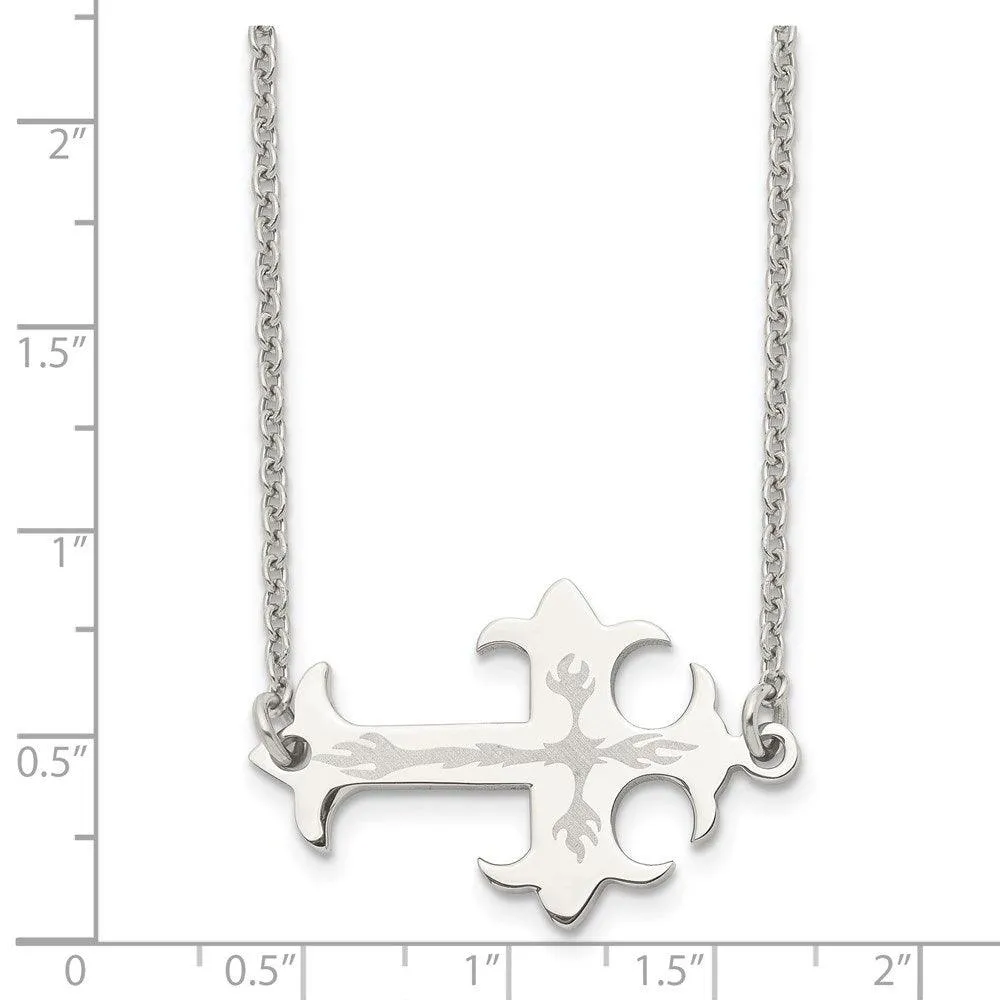Stainless Steel Brushed & Polished Sideways Cross Necklace