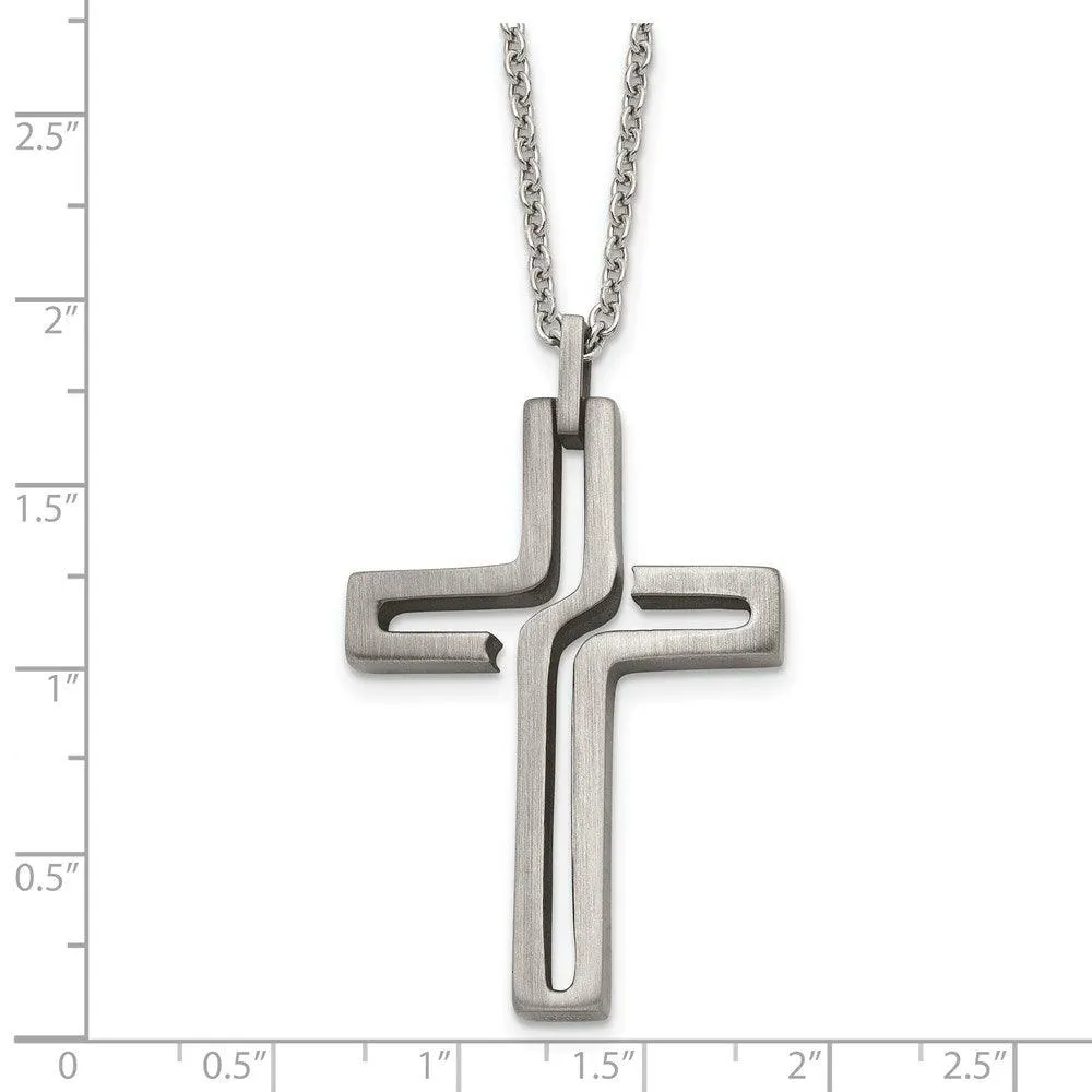 Stainless Steel Brushed Antiqued Cross Necklace