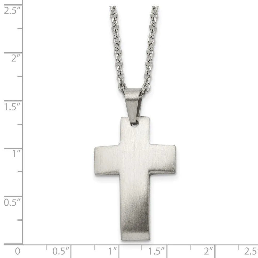 Stainless Steel Brushed Cross Necklace