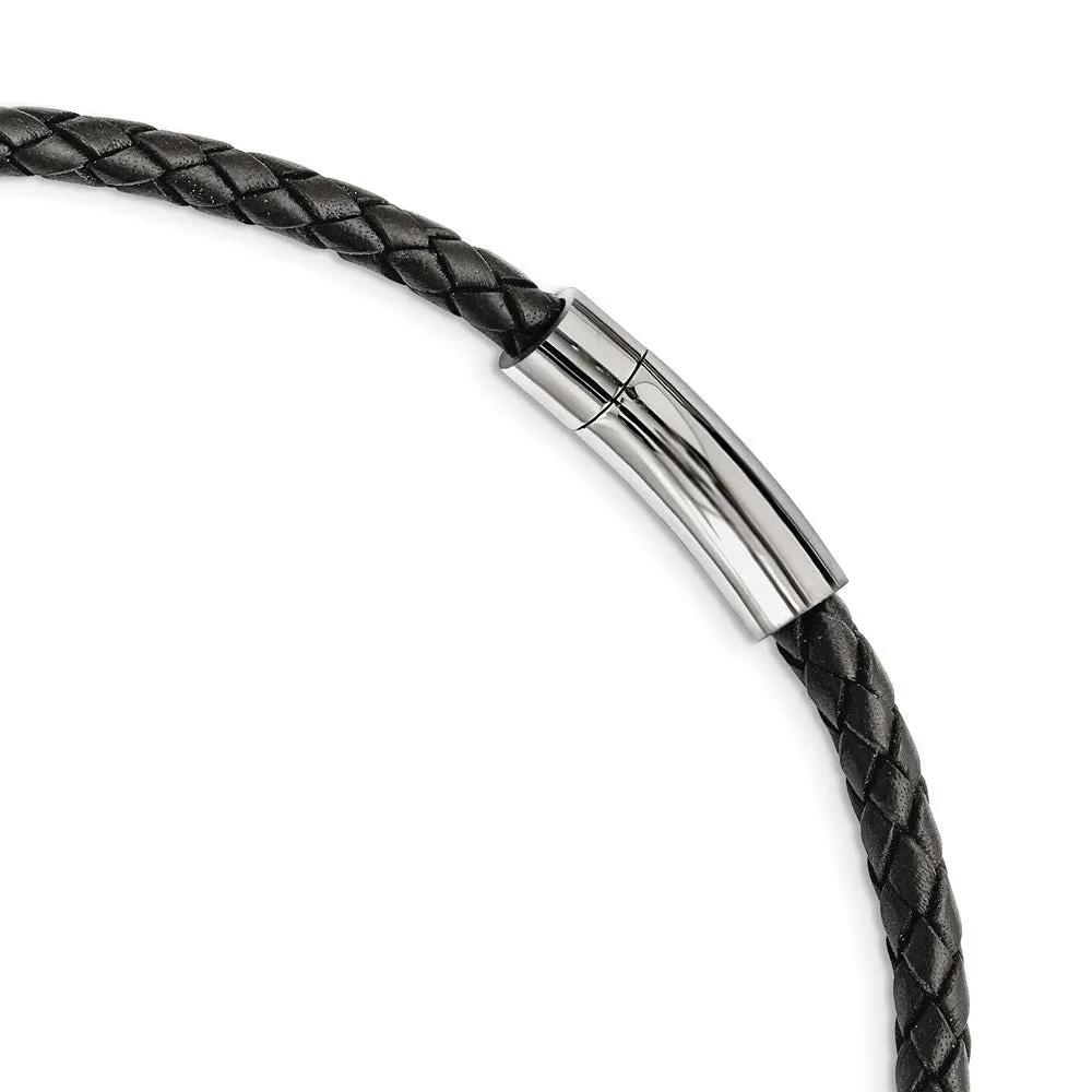 Stainless Steel Brushed Leather Black IP-plated & Rubber Necklace