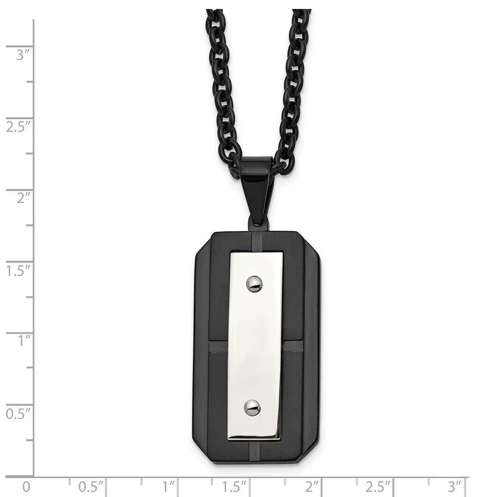 Stainless Steel Brushed Polished Black IP-plated Dog Tag Necklace