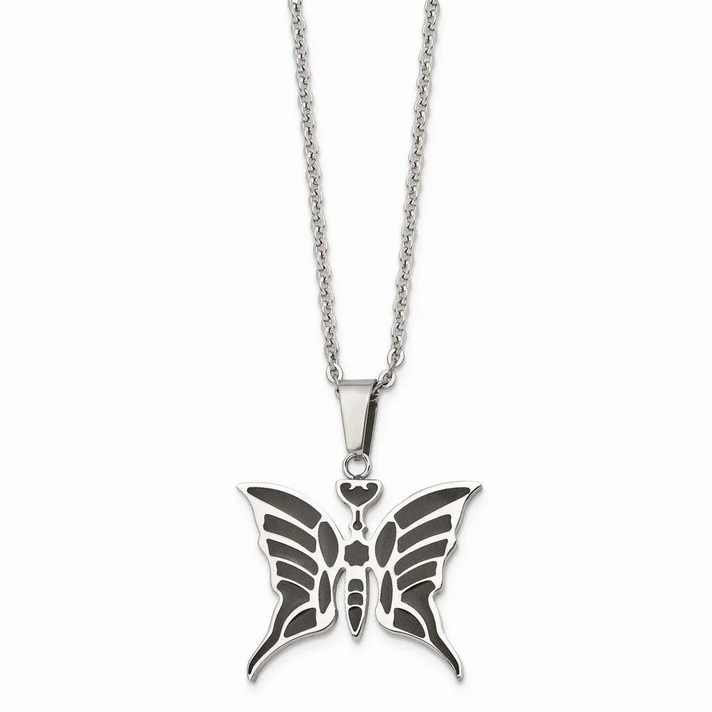 Stainless Steel Butterfly w/Enamel 20in w/ext Necklace
