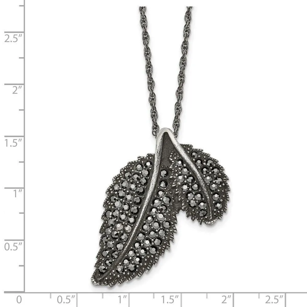 Stainless Steel Marcasite and Antiqued Leaf Necklace