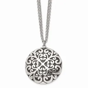 Stainless Steel Polished and Antiqued Circle Necklace