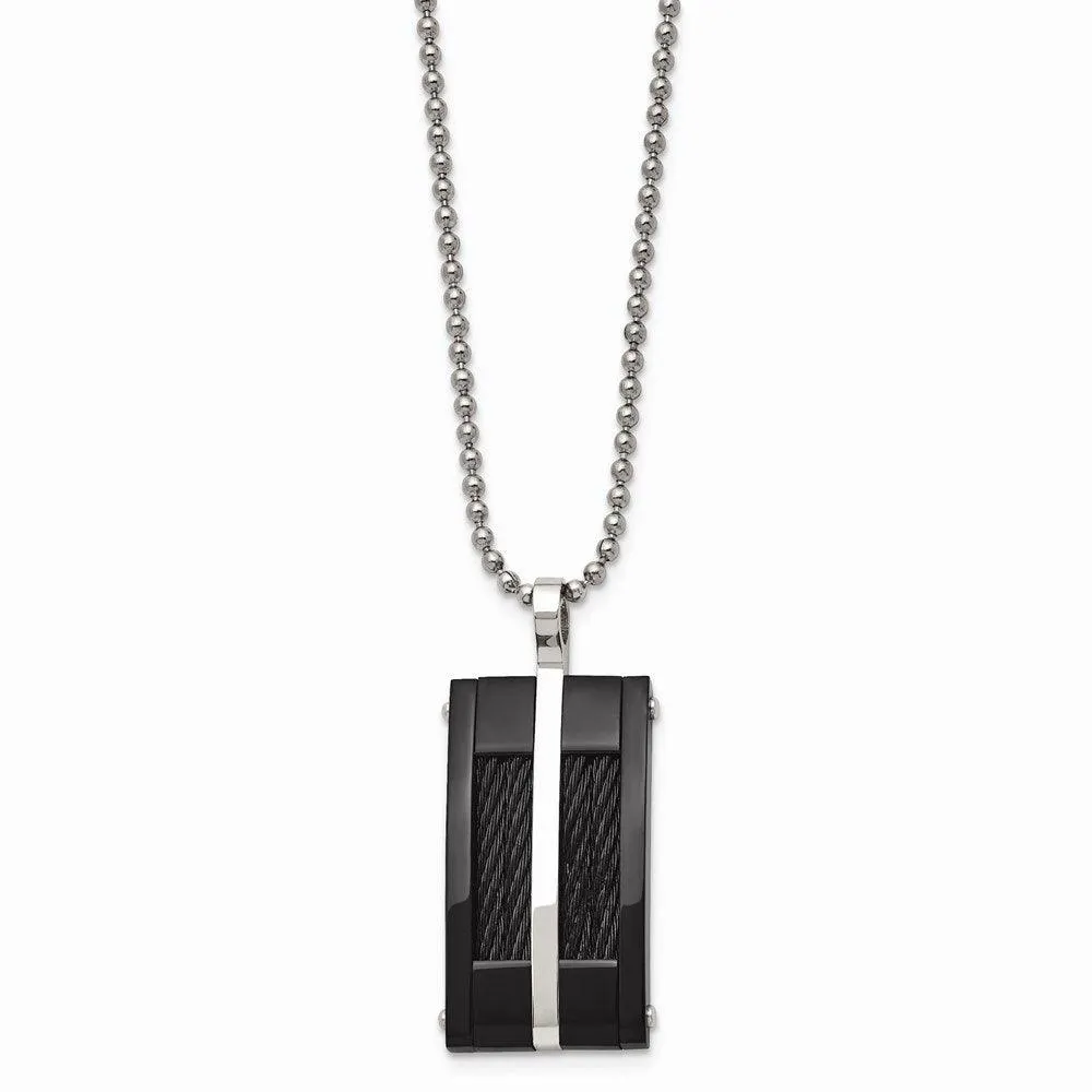 Stainless Steel Polished Black IP-plated Wire Necklace