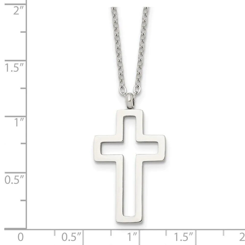 Stainless Steel Polished Cut-out Cross Necklace