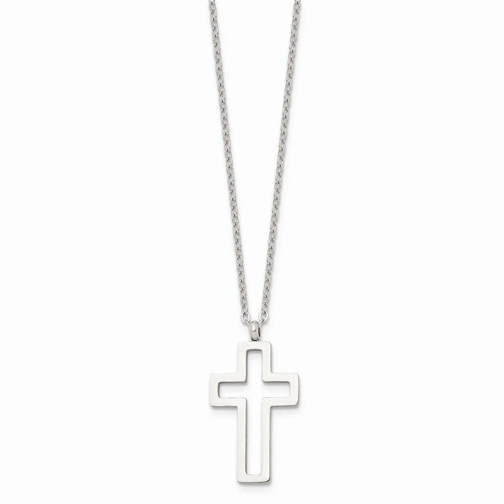 Stainless Steel Polished Cut-out Cross Necklace