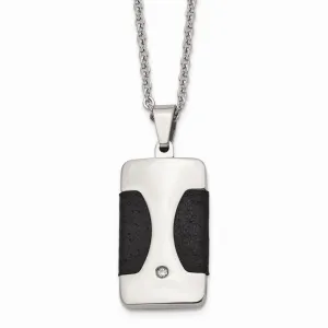 Stainless Steel Polished w/ CZ & Leather Reversible Inlay Necklace
