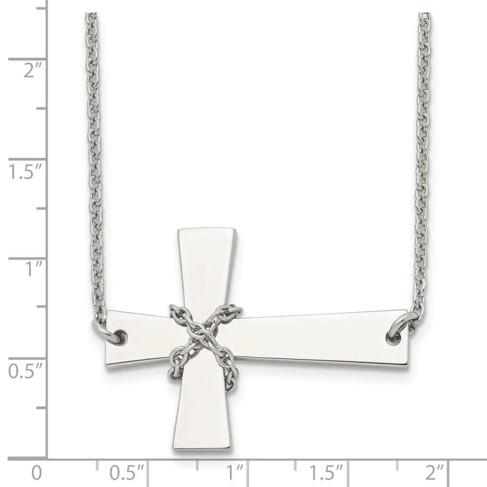 Stainless Steel Sideways Cross w/Chain Necklace