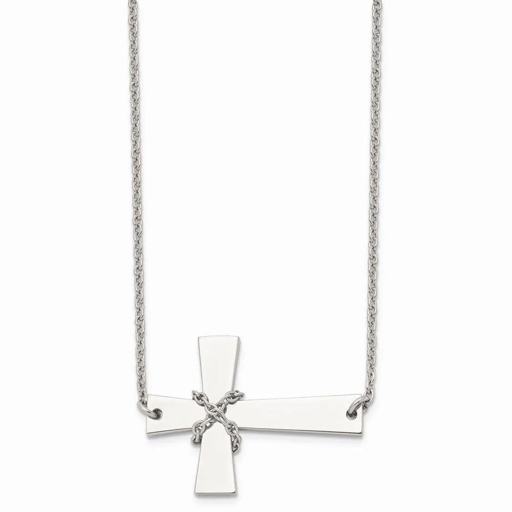 Stainless Steel Sideways Cross w/Chain Necklace