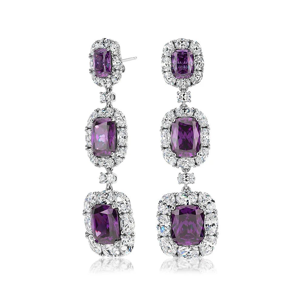 Statement earrings with amethyst simulants and 12.46 carats* of diamond simulants in sterling silver