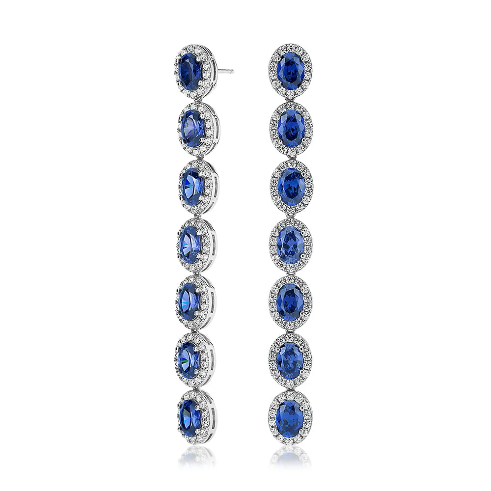 Statement earrings with tanzanite simulants and 2.94 carats* of diamond simulants in sterling silver