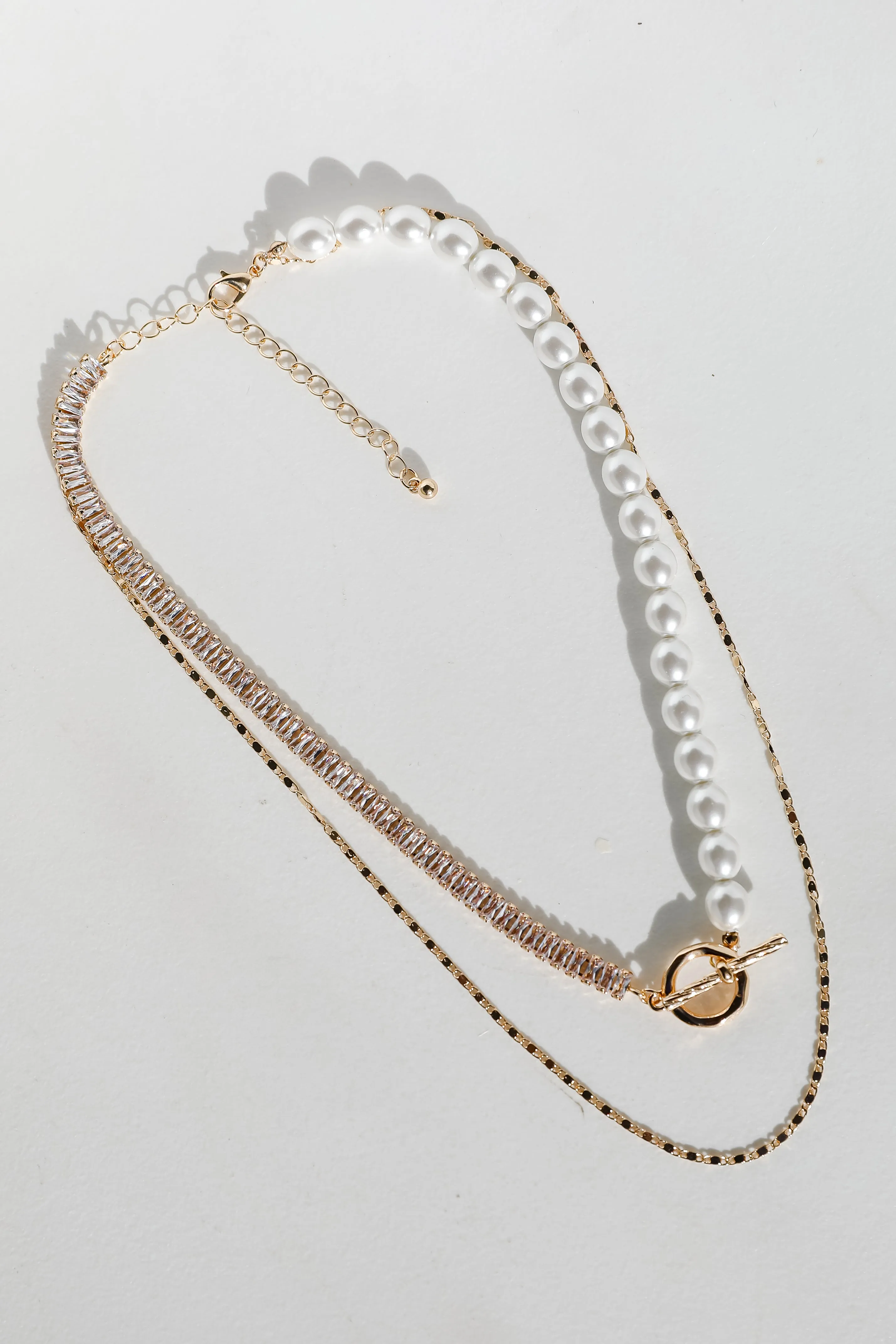 Stella Gold Rhinestone Pearl Layered Necklace
