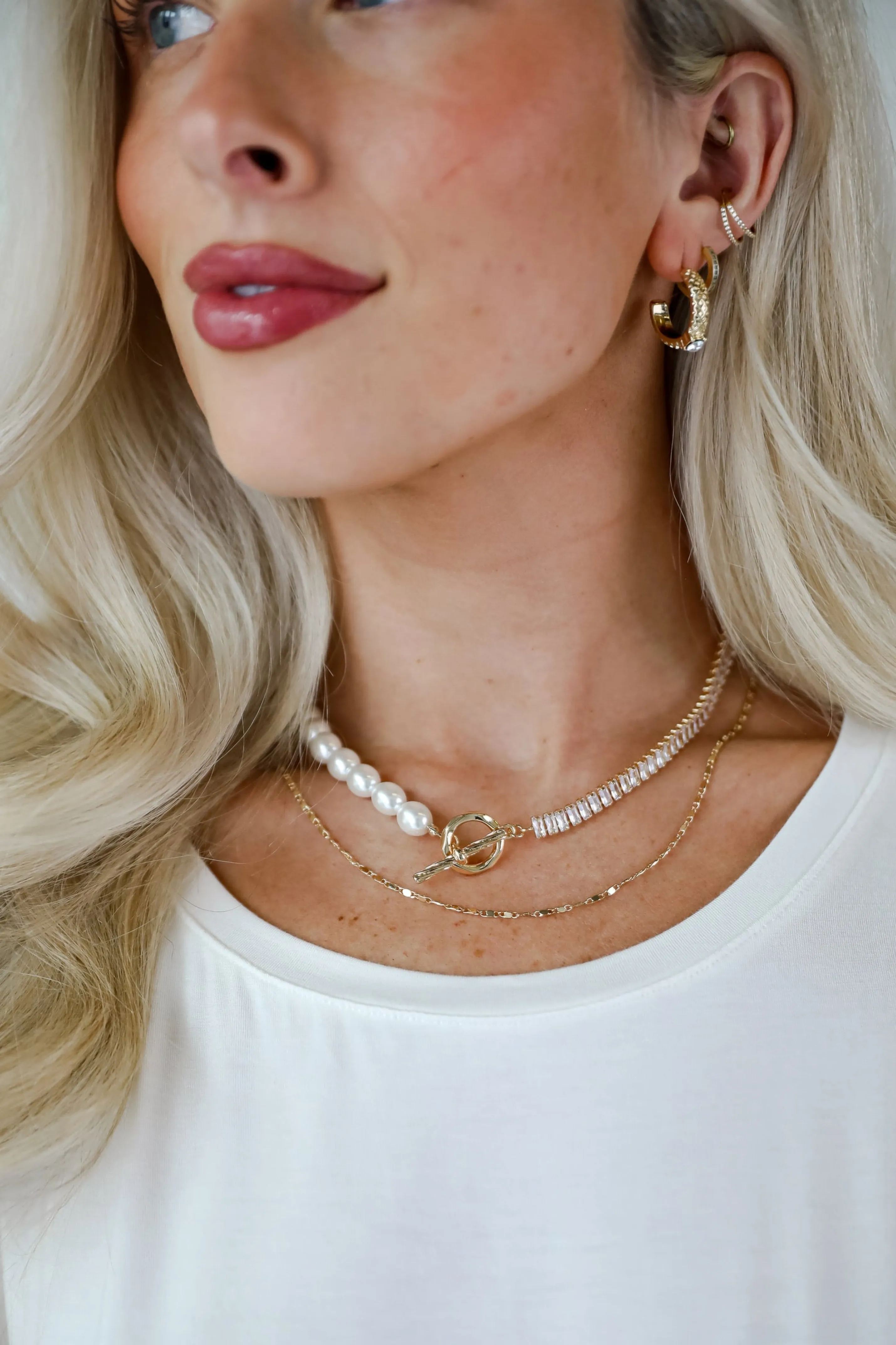 Stella Gold Rhinestone Pearl Layered Necklace