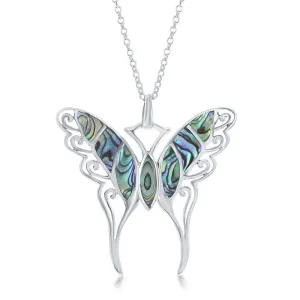 Sterling Silver Abalone Butterfly Pendant Chain