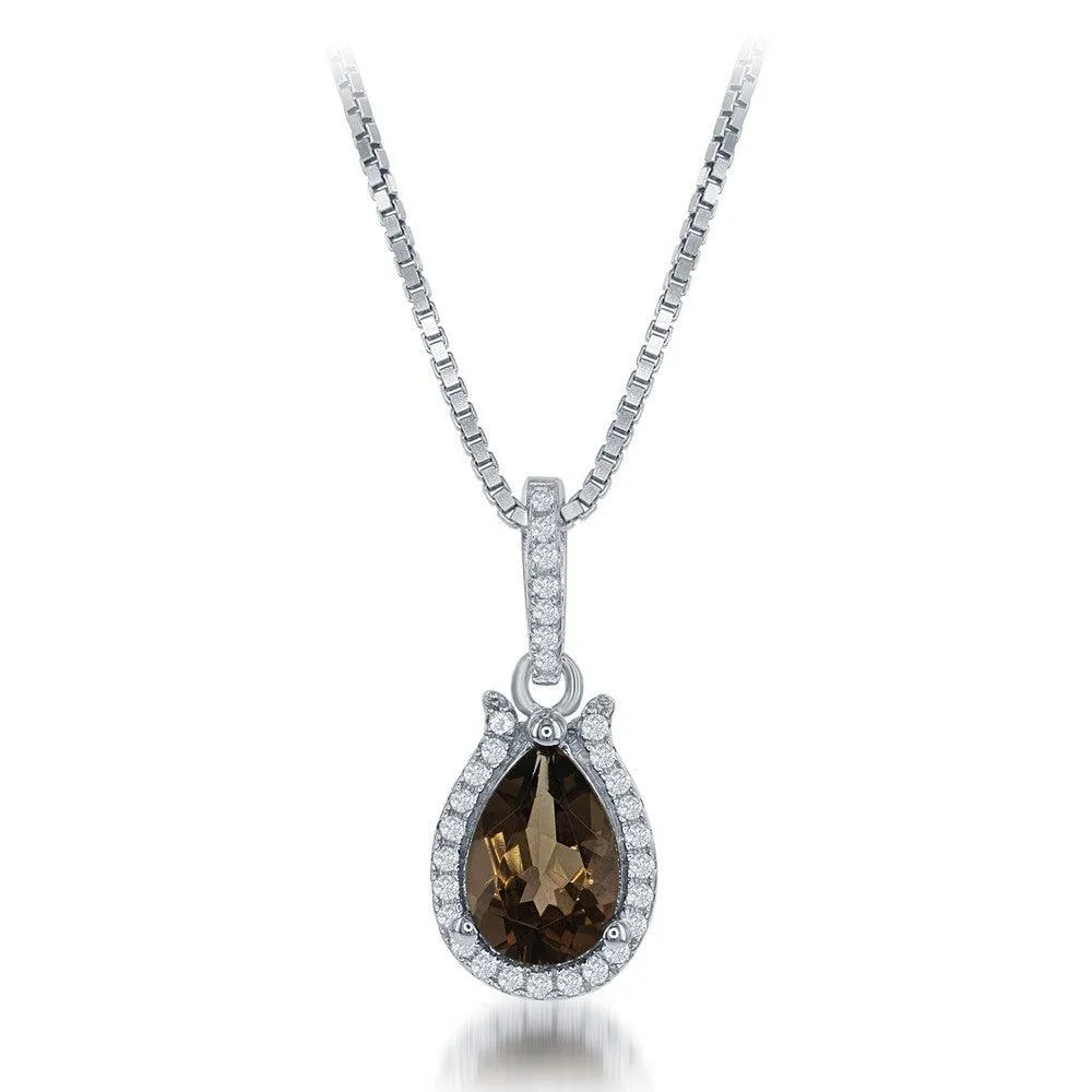 Sterling Silver Brown Pear Smokey quartz Necklace
