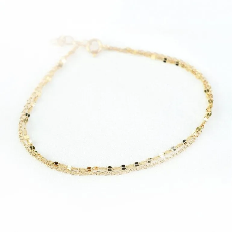 Sterling Silver Double Strand Valentina and Rolo Chain Anklet