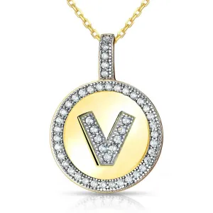 Sterling Silver Gold Plated Circle "V" Pendant with Chain