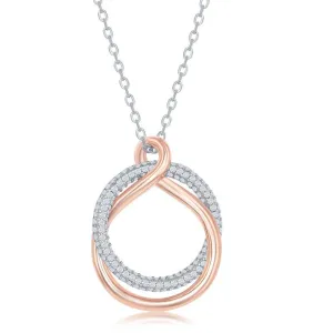 Sterling Silver Micro Pave Circle and Rose Gold Twist Necklace