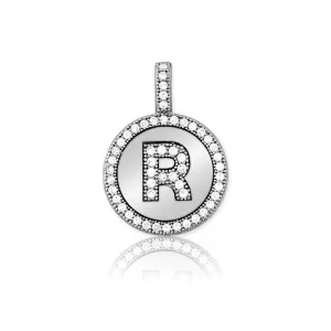 Sterling Silver Micro Pave Circle "R" Pendant with Chain