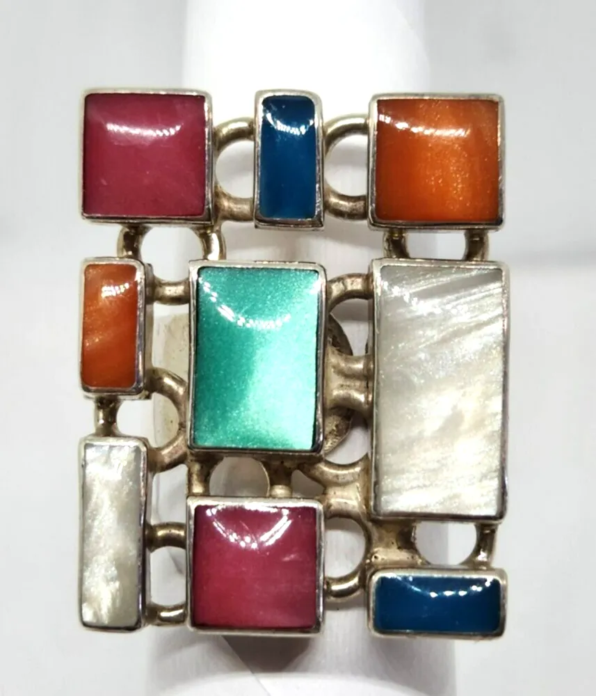 Sterling Silver Multi-Color Gemstone Ring, Size 8