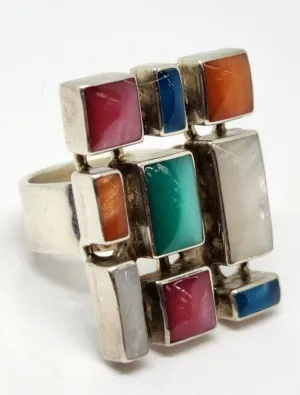 Sterling Silver Multi-Color Gemstone Ring, Size 8