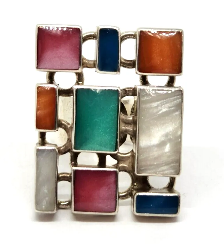 Sterling Silver Multi-Color Gemstone Ring, Size 8