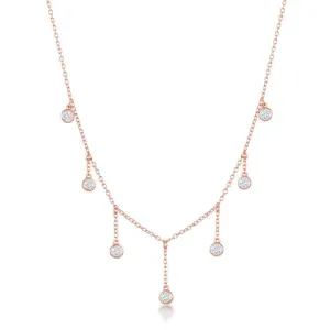 Sterling Silver Rose GP Dangling Bezel-Set CZ's Necklace