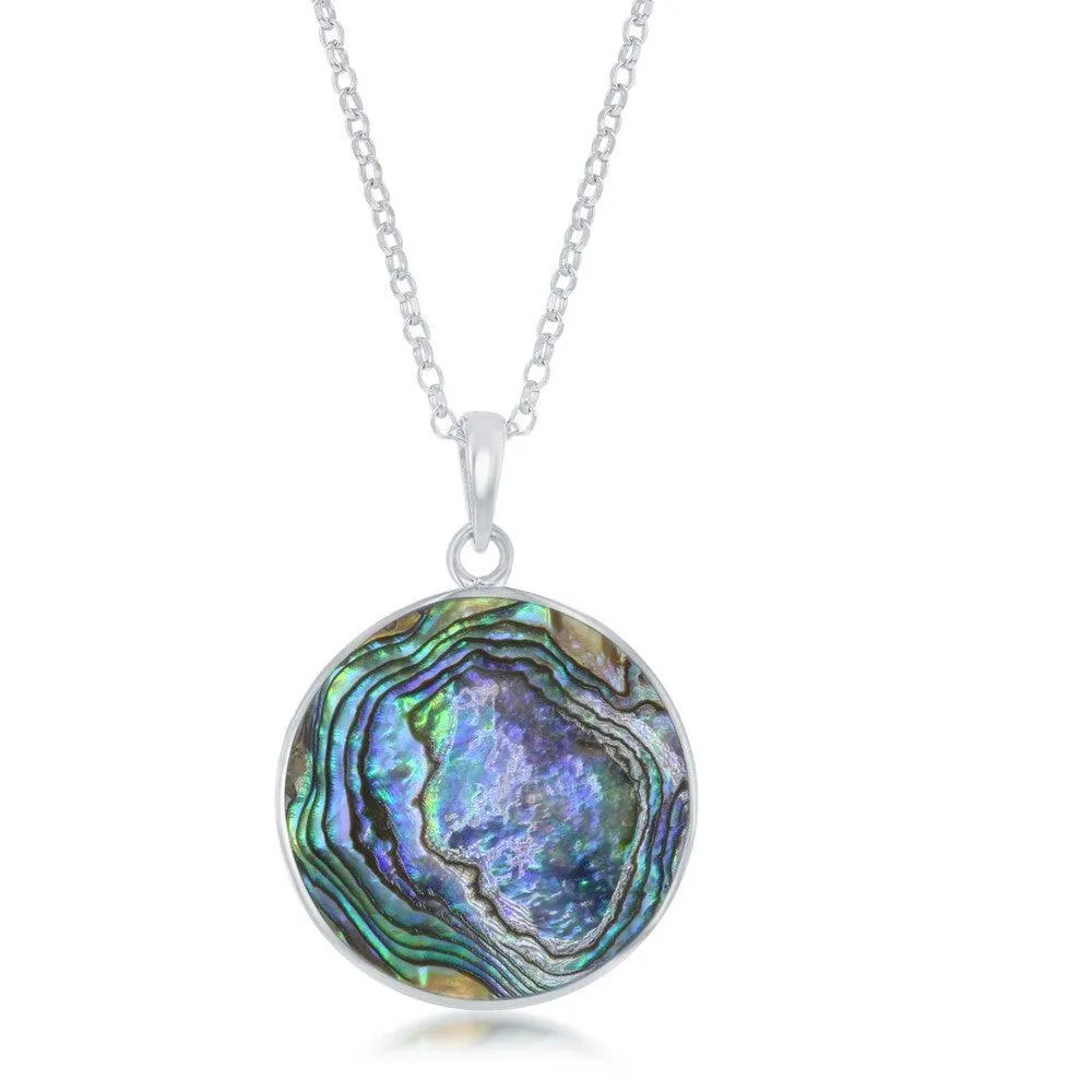 Sterling Silver Round Abalone Pendant Chain