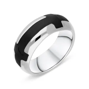 Sterling Silver Whitby Jet Double Cross Band Ring D