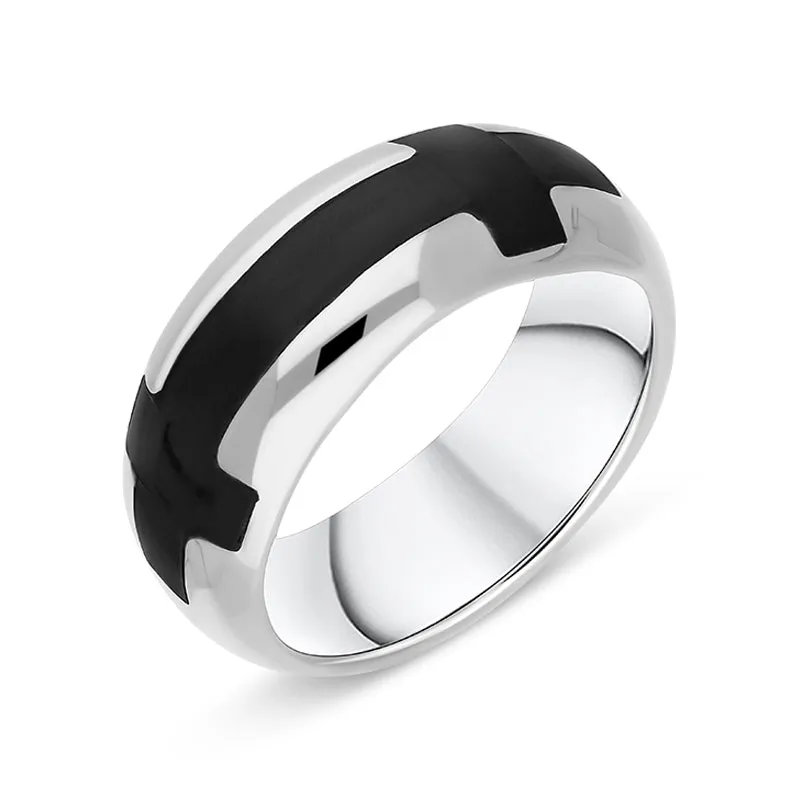 Sterling Silver Whitby Jet Double Cross Band Ring D