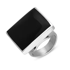 Sterling Silver Whitby Jet Hallmark Medium Square Ring