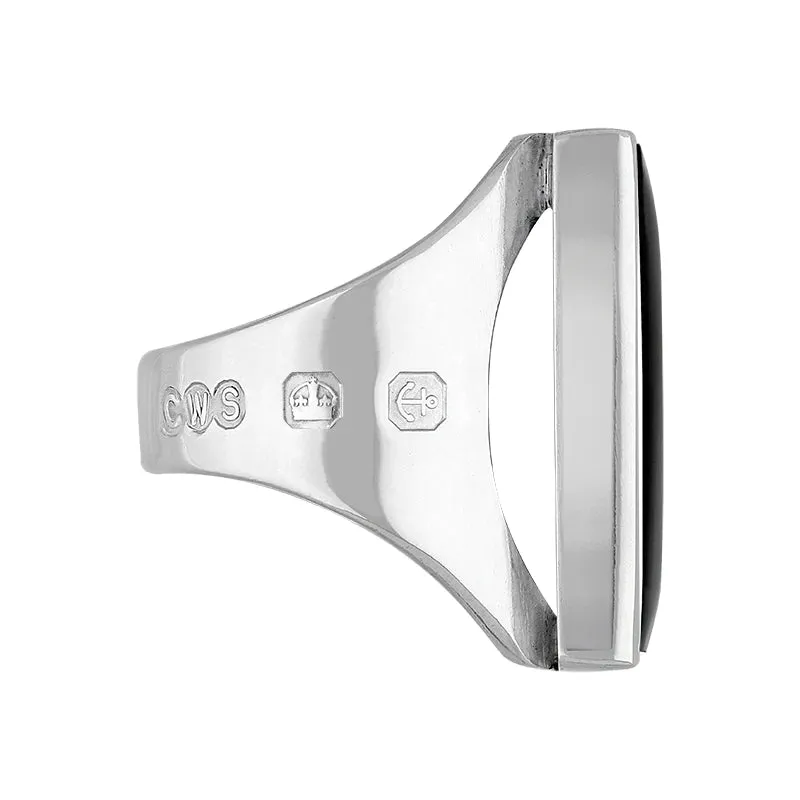 Sterling Silver Whitby Jet Hallmark Medium Square Ring
