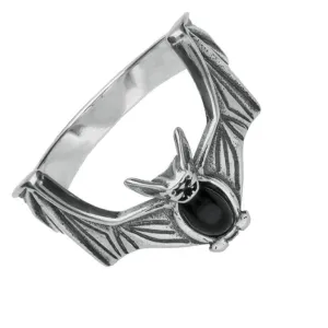 Sterling Silver Whitby Jet Oval Belly Bat Ring
