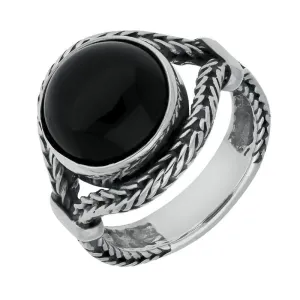 Sterling Silver Whitby Jet Round Split Shank Foxtail Ring D