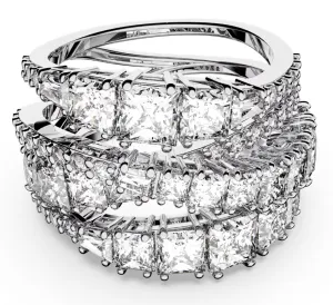 Swarovski Timeless Rhodium Plated White Crystal Twist Wrap Ring - Size 55