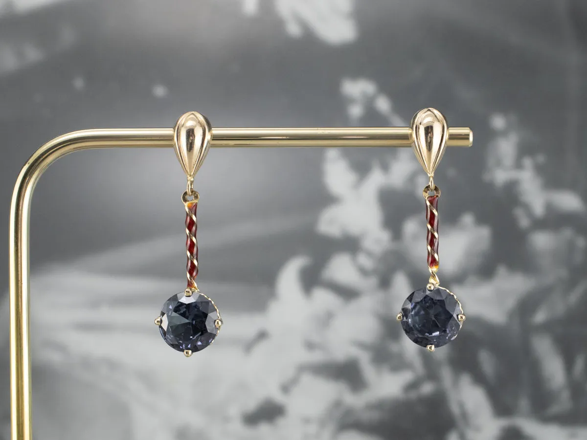 Synthetic Alexandrite Enamel Drop Earrings